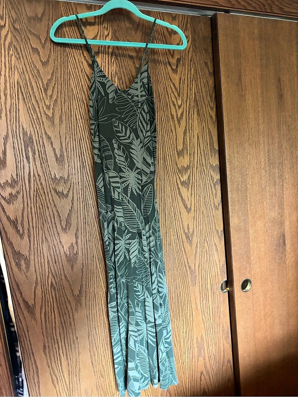 Old Navy Tropical Leaf Print Slip Maxi Dress Green Medium